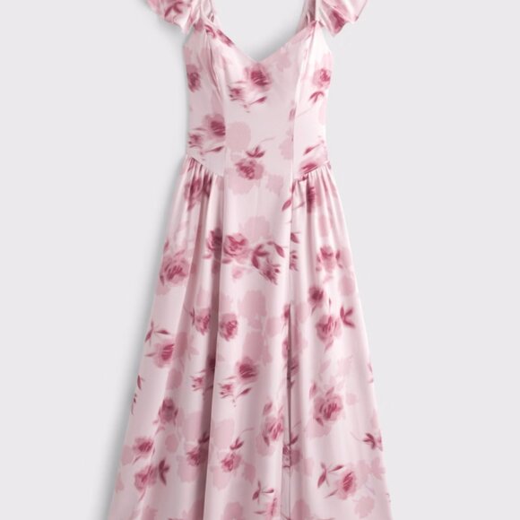 Flutter Sleeve Midi Dress Abercrombie Sz Medium Petite - Picture 1 of 5